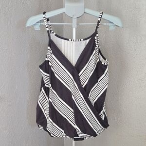 Striped Black and White Faux Wrap Women's Top